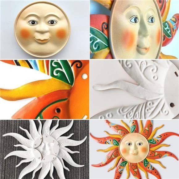 Metal Sun Wall Art Decor,17.3Inches Sun Face Garden Sculptures Statues Wall Art - Picture 2 of 6